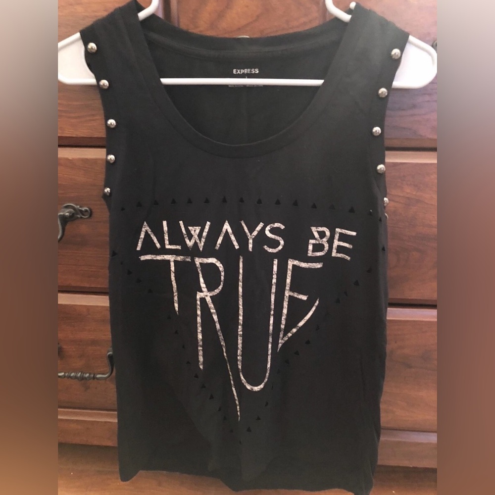 Express Black Studded / Cut out Graphic Tank Top
